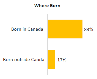 This is a chart that shows born in or born outside Canada. 83% of respondents were born in Canada, 17% were born outside of Canada.