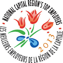 Le logo des meilleurs employeurs de la région de la capitale nationale avec des tulipes et la mention 2013