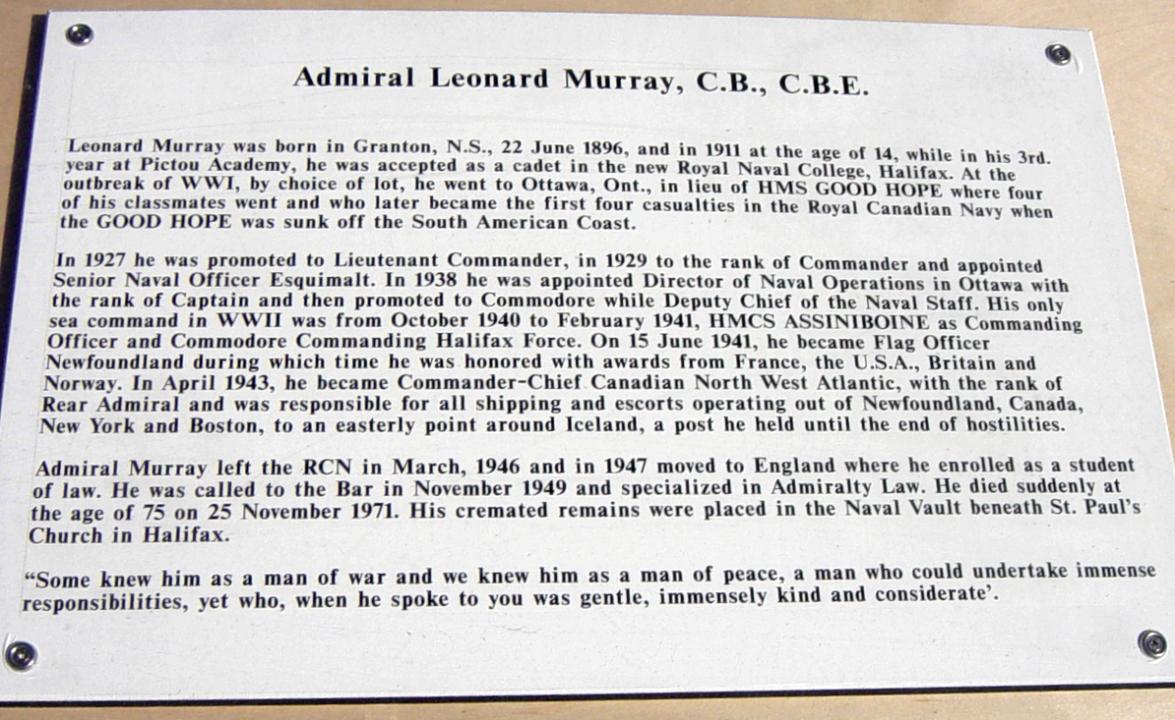Pictou: memorial, Admiral Leonard Murray