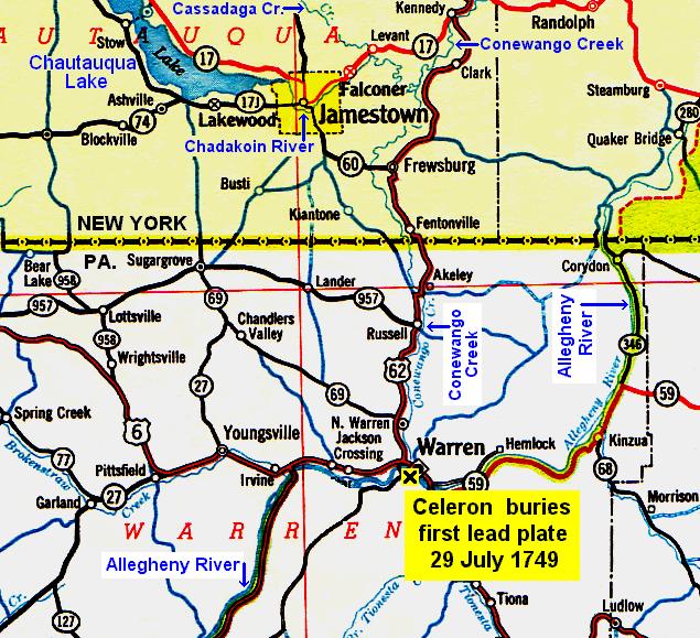 French and Indian War map showing Chautauqua Lake to Allegheny River