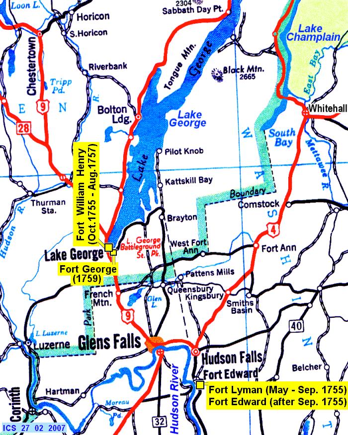French and Indian War: The Great Carrying Place, the portage between the Hudson River and Lake George