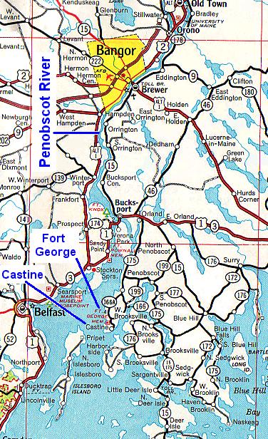 Map showing the location of Castine and Fort George