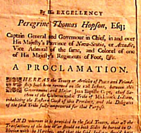 Printed proclamation of the 1752 Treaty
