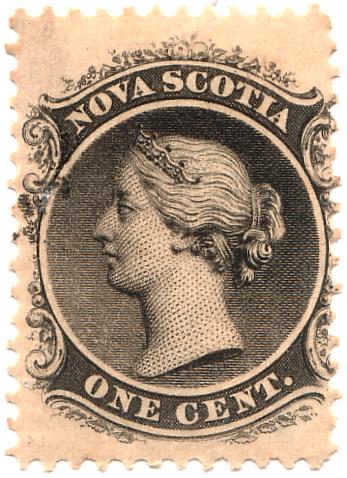 Nova Scotia 1-cent brown postage stamp, issued 1860
