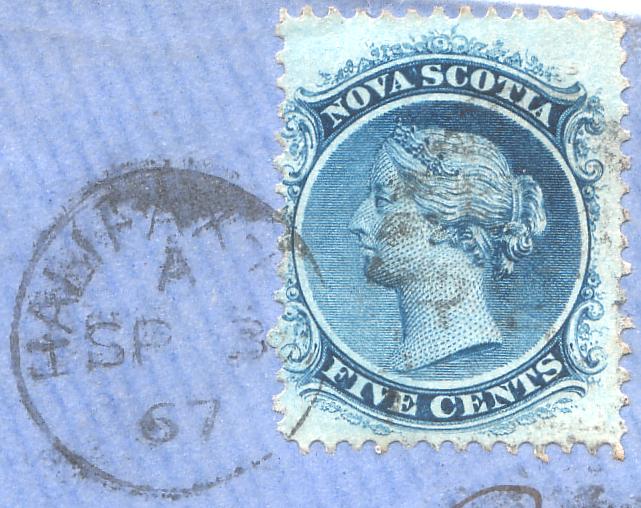 Nova Scotia 5-cent blue postage stamp, issued 1860