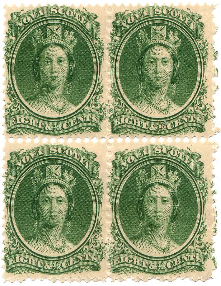 Nova Scotia 8½-cent green postage stamp, issued 1860
