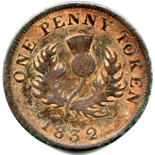 1832 Nova Scotia one-penny token, reverse