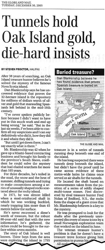 Globe and Mail clipping, 30 December 2003