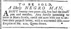 Advertisement: Negro Man, for Nova Scotia