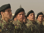 ANA recruits perform newly learned drill movements during a graduation parade at the Kabul Military Training Centre. With every intake of new privates, the corps of non-commissioned officers must expand to provide the solid backbone of leadership and skill that makes an army professional.