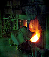 A basic oxygen furnace (BOF) (click for a closer look)