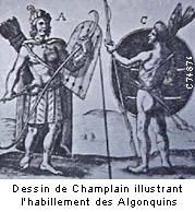 Dessin de Champlain illustrant l'habillement des Algonquins