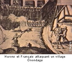 Hurons et Français attaquant un village Onondaga