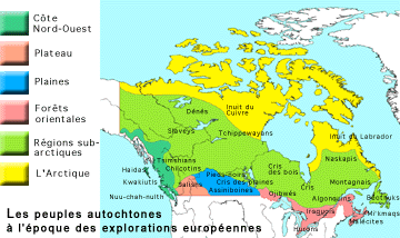 Carte, les peuples autochtones à l'époque des explorations européennes