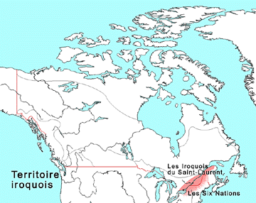 Carte, le territoire iroquois