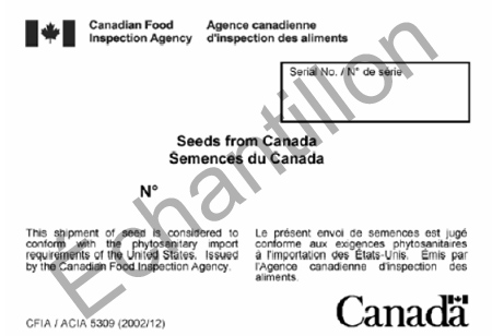 Image de l'échantillon de semences de l'exportation numéro CFIA/ACIA 5309