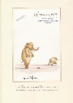 Page from book, TRUNKS ALL ABOARD: AN ELEPHANT ABC, with an illustration of an elephant who is scared by a mouse