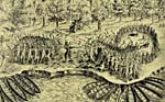 Native canoes at the scene of the battle between the Huron and French and the Iroquois