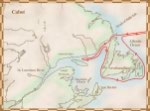 Map showing Cabot's first voyage, through the Strait of Belle Isle and all the way around Newfoundland, May 2 to August 6, 1497