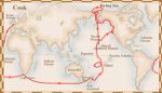 Map showing the route of Cook's third voyage, from Great Britain to the Pacific coast of North America and then north into the Arctic Ocean, July 12, 1776 - October 1780