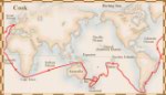 Map showing the route of Cook's first voyage, September 13, 1768 to July 13, 1771, on which he travelled to the South Pacific and also mapped the coast of New Zealand