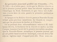 Page 213 of article LE PREMIER JOURNAL PUBLIÉ AU CANADA, by Beauséjour, published in BULLETIN DES RECHERCHES HISTORIQUES, Vol. 6, No. 7, July 1900, (pages 213-214)