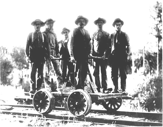 Section Crew on Handcar, Minitonas, Manitoba, 1908