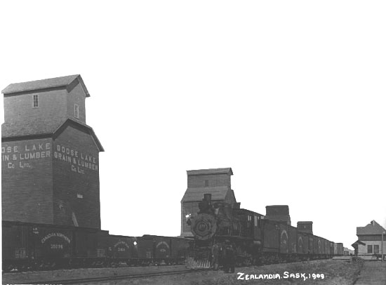 Freight Train & Grain Elevator, Zealandia Sask., 1909