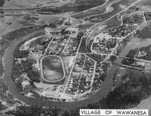 An old overhead picture of Wawanesa