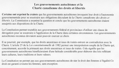 Les Gouvernements Autochtones et La Charte Canadienne des Droits et Libertés