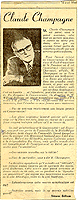 Article about Claude Champagne by Simone Gélinas, April 16, 1960