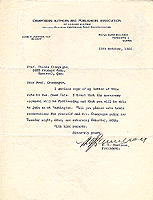 Lette de Henry T. Jamieson, président de l'Association de compositeurs, auteurs et éditeurs du Canada Ltée, 11 octobre 1946