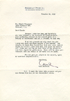 Letter from Carl Haverlin congratulating Claude Champagne for his part in the concert at Carnegie Hall, November 11, 1953