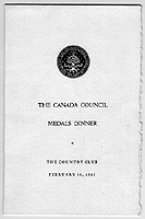 Programme du Dîner de remise des médailles du Conseil des Arts du Canada, 18 février 1963