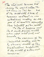 Manuscrit autographe.  Première page du compte rendu (en anglais) du congrès, 1946