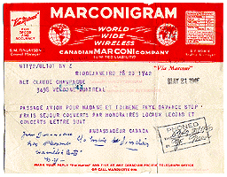 Télégramme de Jean Désy, 21 mai 1946