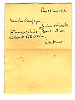 Note de félicitations de Robert de Roquebrune (1889-1978)