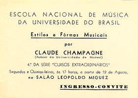 Invitation to Claude Champagne by the National School of Music in Rio de Janeiro