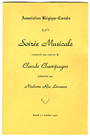 Programme du concert organisé par l'Association Belgique-Canada, 21 octobre 1952