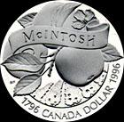 Canadian silver dollar minted in 1996 in honour of the McIntosh apple..