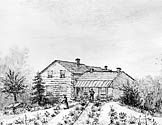 Wash drawing of a pioneer home, 1879.