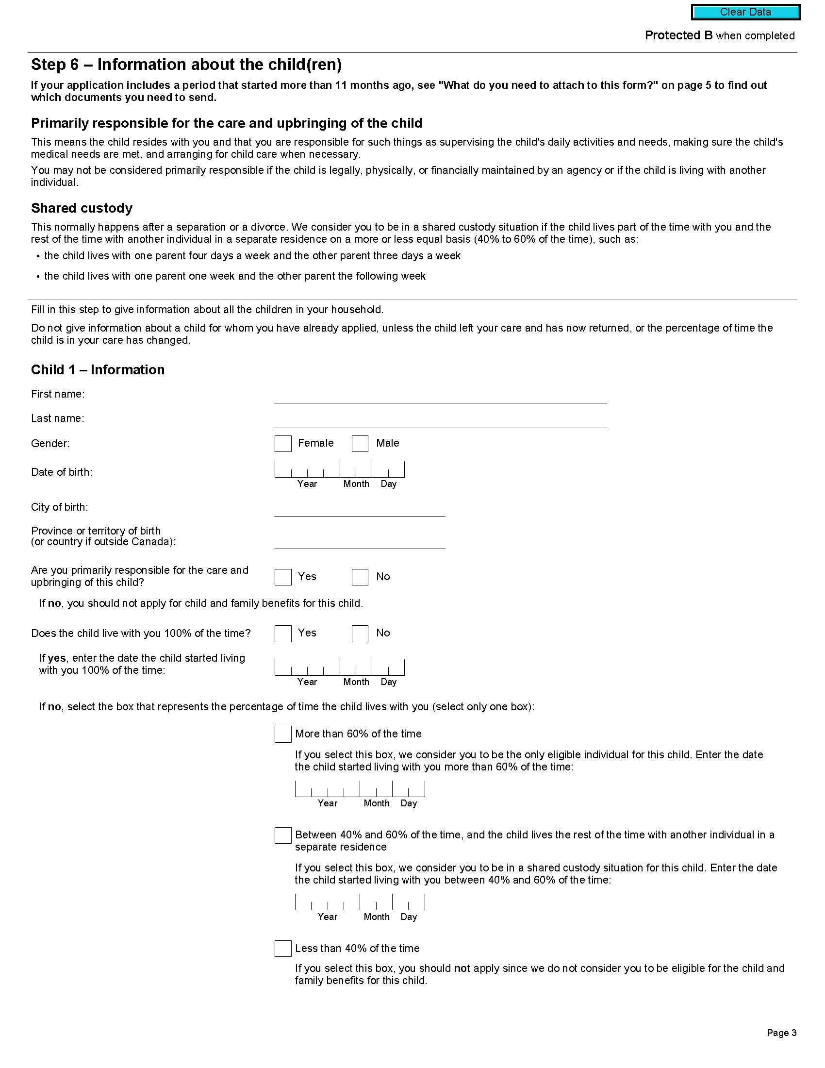 page 3 of Canada Child Benefit Application Form (RC66)