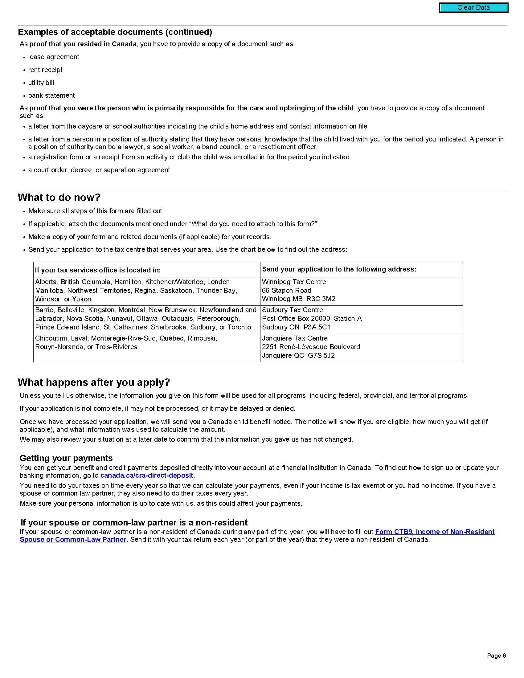 page 6 of Canada Child Benefit Application Form (RC66)