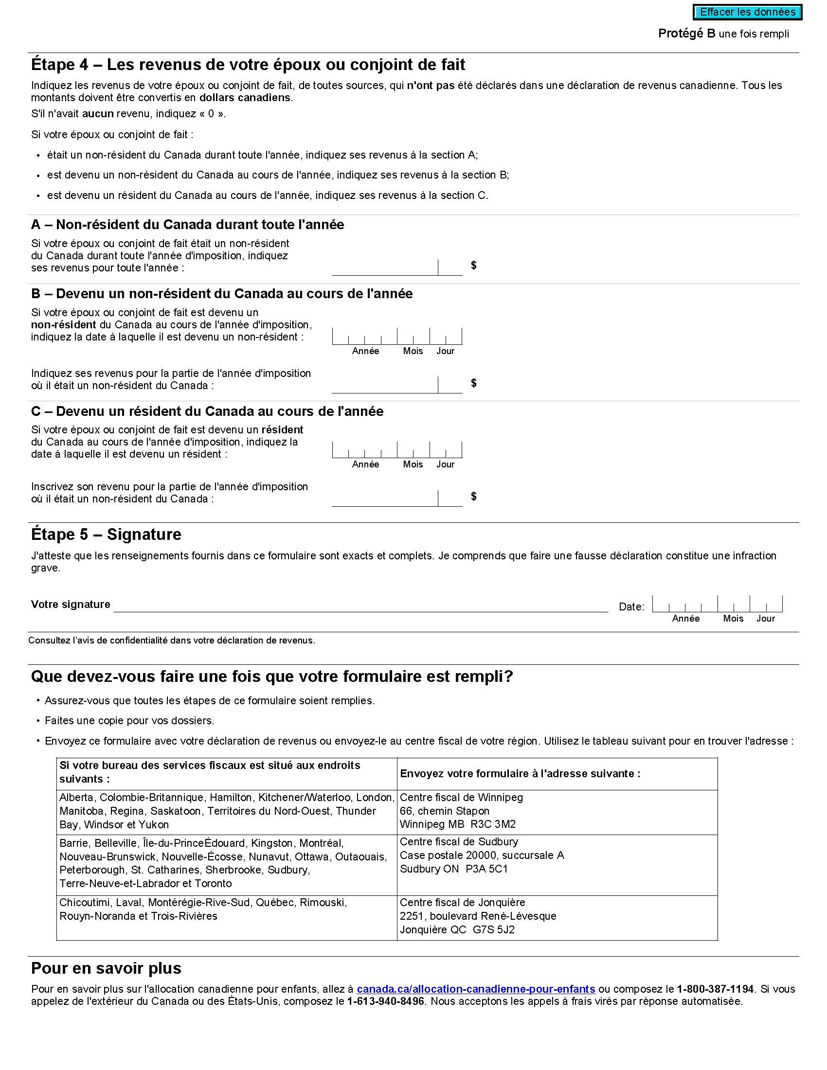 page 2 du Formulaire Revenu de l’époux ou du conjoint de fait non résident (formulaire CTB9)