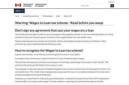 Alert: Wages to Loan Tax Scheme
