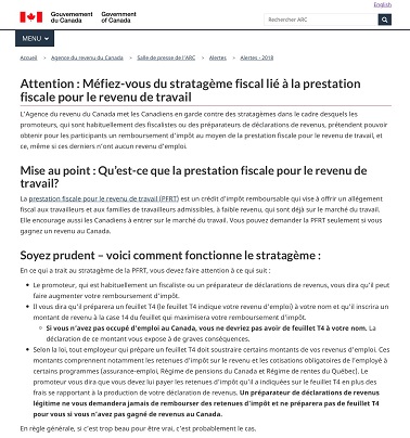 Alerte : Stratagème fiscal lié à la prestation fiscale pour le revenu de travail