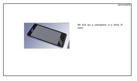 We first see a smartphone in a dimly lit room;