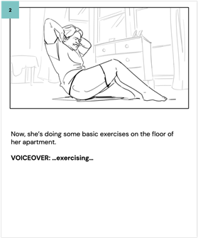 Now, she's doing some basic exercises on the floor of her apartment. 
    
    VOICEOVER: …exercising…
    