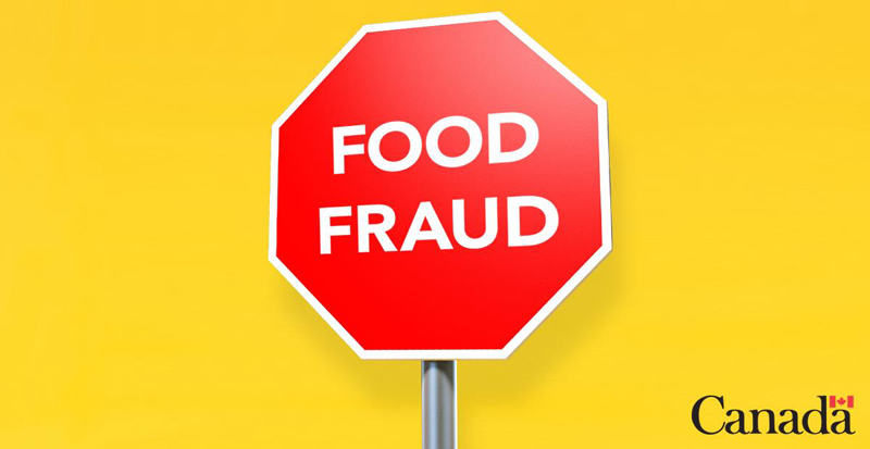 Advertising Concept 2: A picture containing a stop sign that reads 'FOOD FRAUD' and the Government of Canada logo on a yellow background.