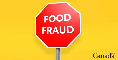 Advertising Concept B: A picture containing a stop sign that reads 'FOOD FRAUD' and the Government of Canada logo on a yellow background.